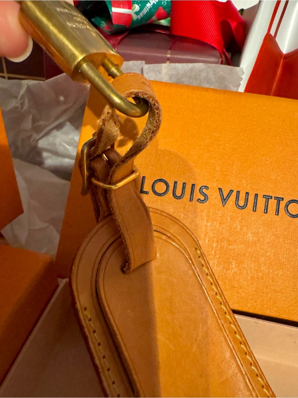 Authentic Louis Vuitton Vachetta Luggage Tag Lock 2 Keys 312 & Box Set - Picture 9 of 10